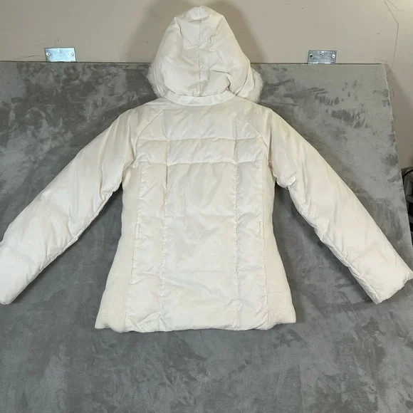 Bebe sport white down filled puffer jacket with rabbit fur lined removable hood - Picture 10 of 16